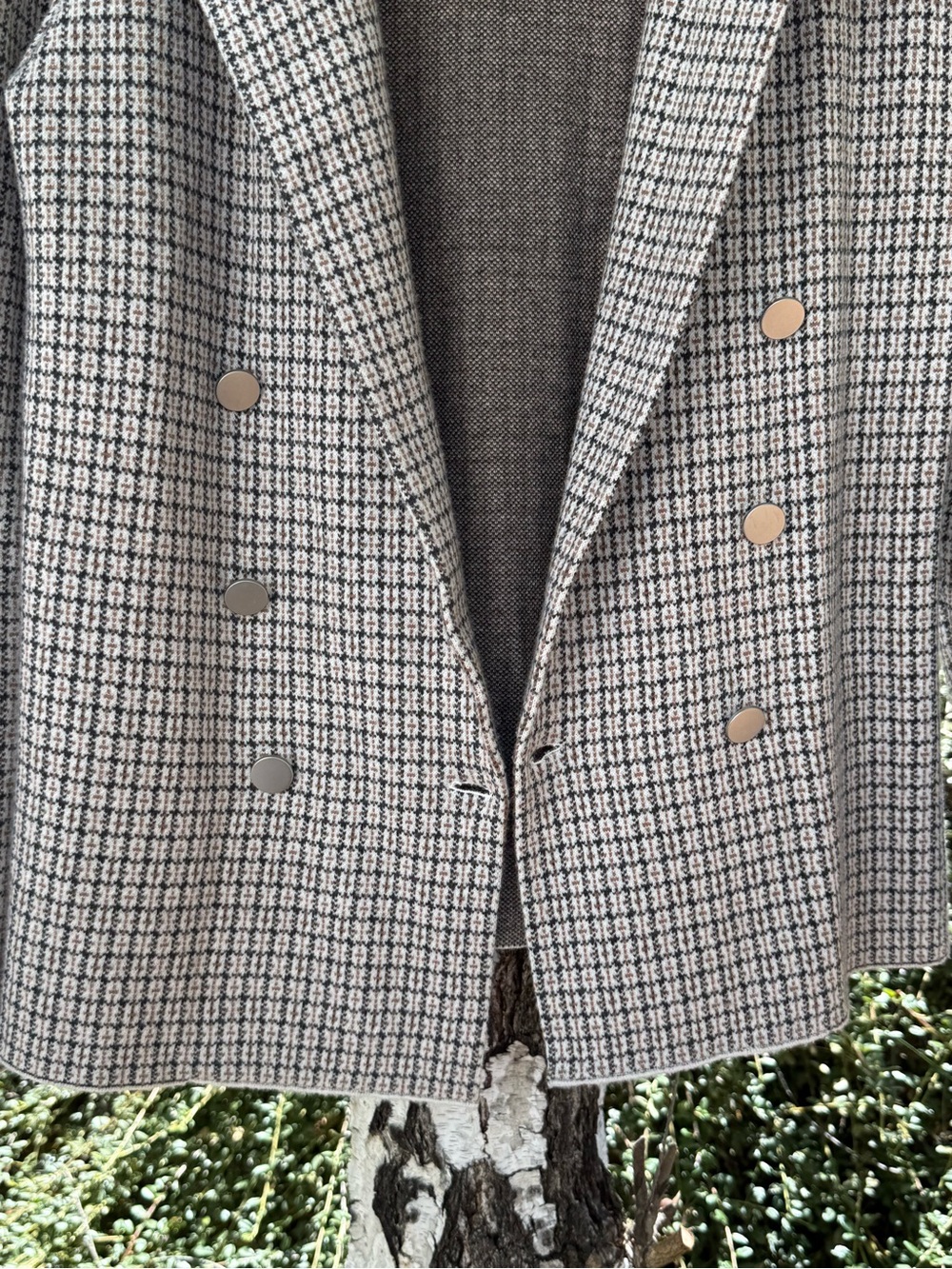 Max Studio Plaid Sweater Blazer Double Breasted Knit Cardigan Jacket M - Picture 2 of 6
